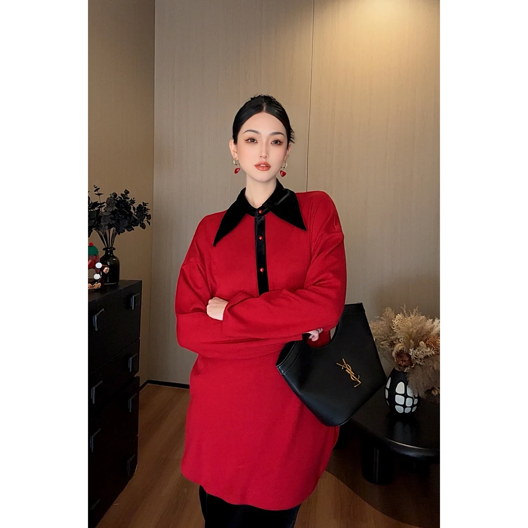 紫紫 柏林纪事 时尚秋冬撞色polo针织宽松长袖上衣女 ZC12SZHJ537