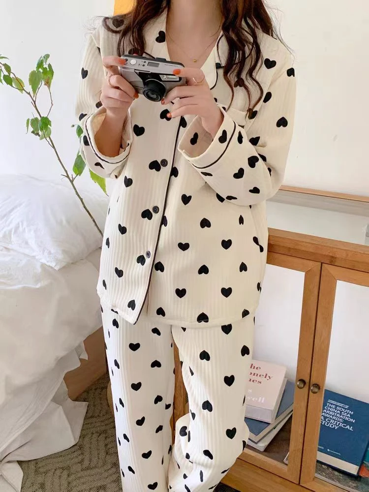 #30波点夹层秋冬款睡衣套装女