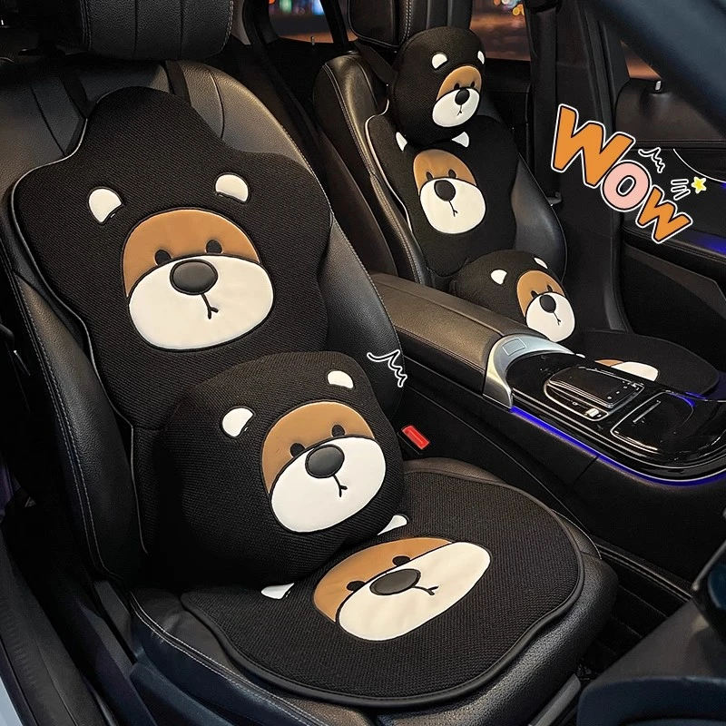 汽车坐垫四季通用透气亚麻卡通可爱车内后排单片座垫夏季车载座套