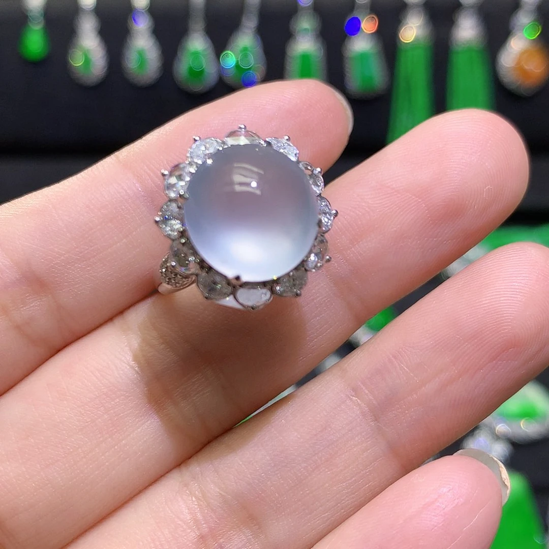 翡翠戒指18K金镶嵌高冰