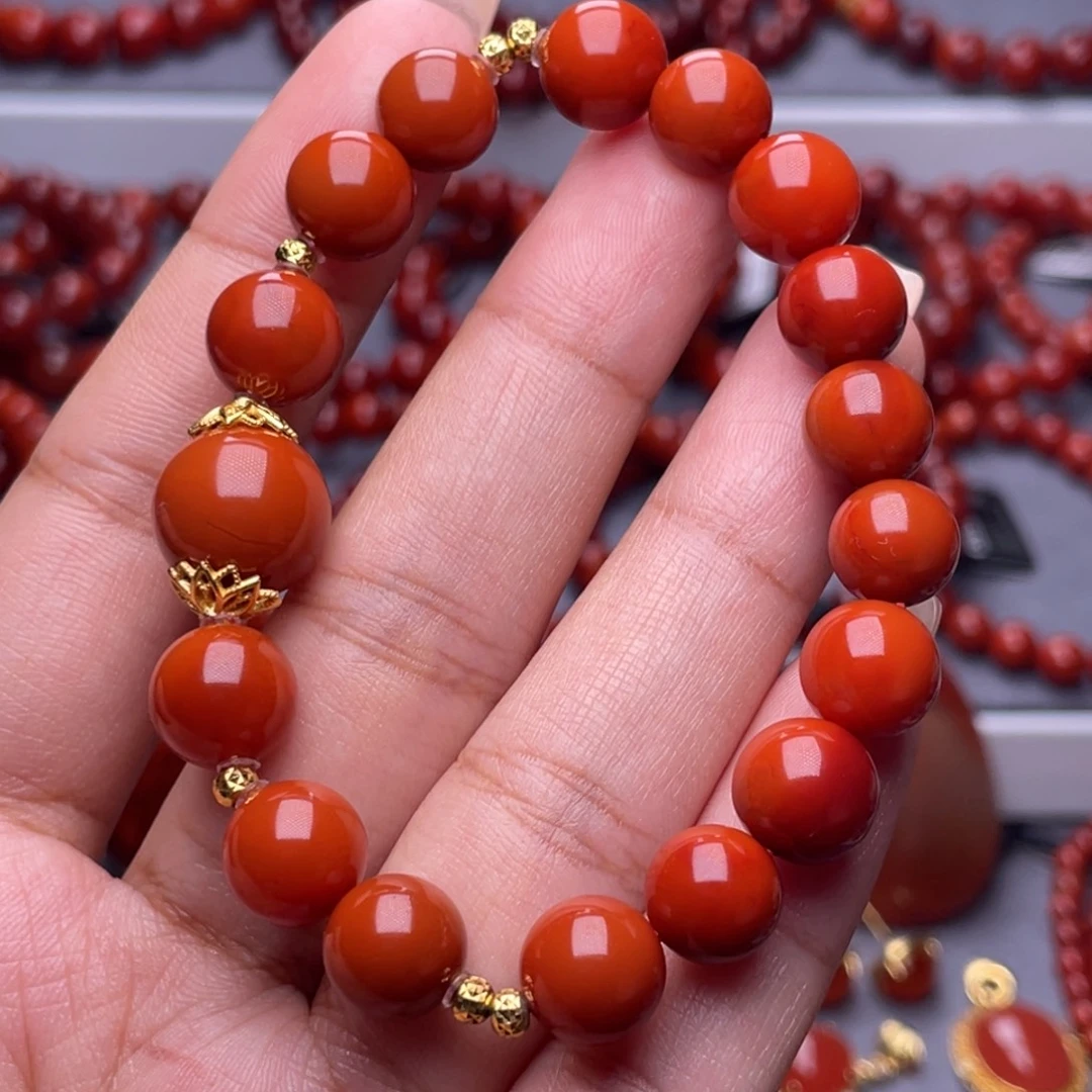 南红玛瑙未镶嵌其他收藏级9mm瓦西柿子锦满肉原矿手串