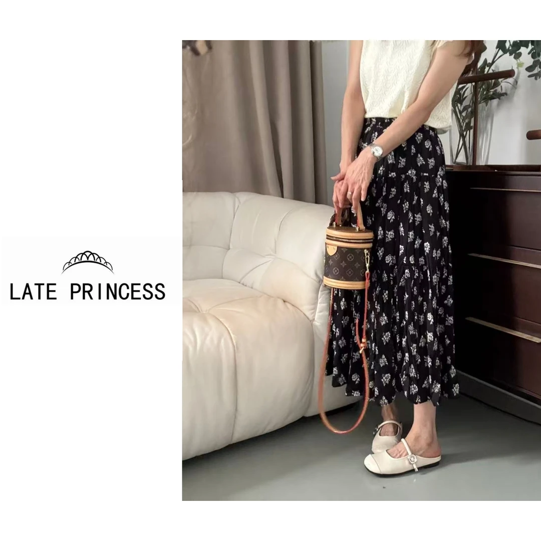 LATE PRINCESS【玫瑰】夏季新款休闲百搭时尚碎花半裙全松紧设计