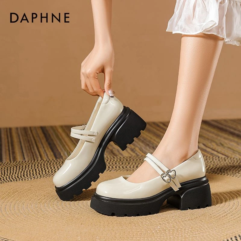 达芙妮玛丽珍鞋女2025夏季新款高跟学院风单鞋子厚底小皮鞋女ZC