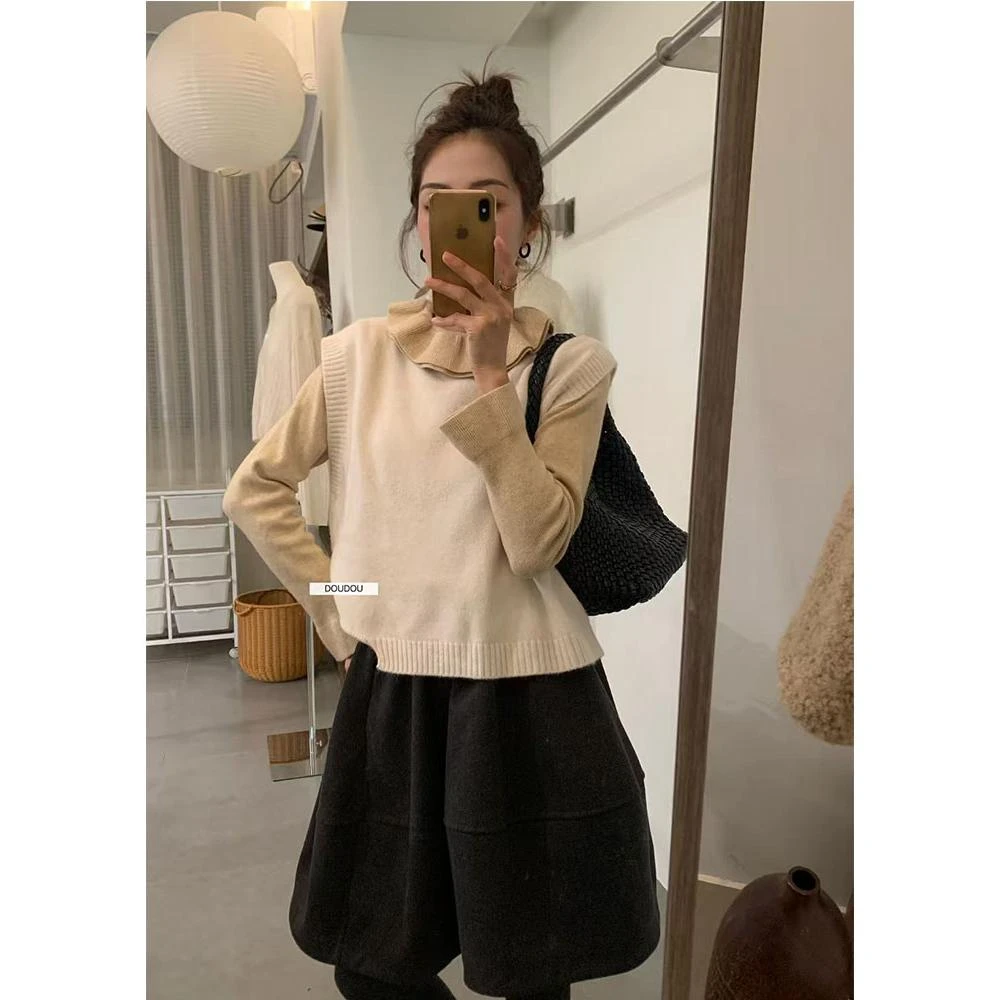 【豆豆】老钱风慵懒毛衣背心女冬季宽松复古坎肩叠穿针织马甲上衣