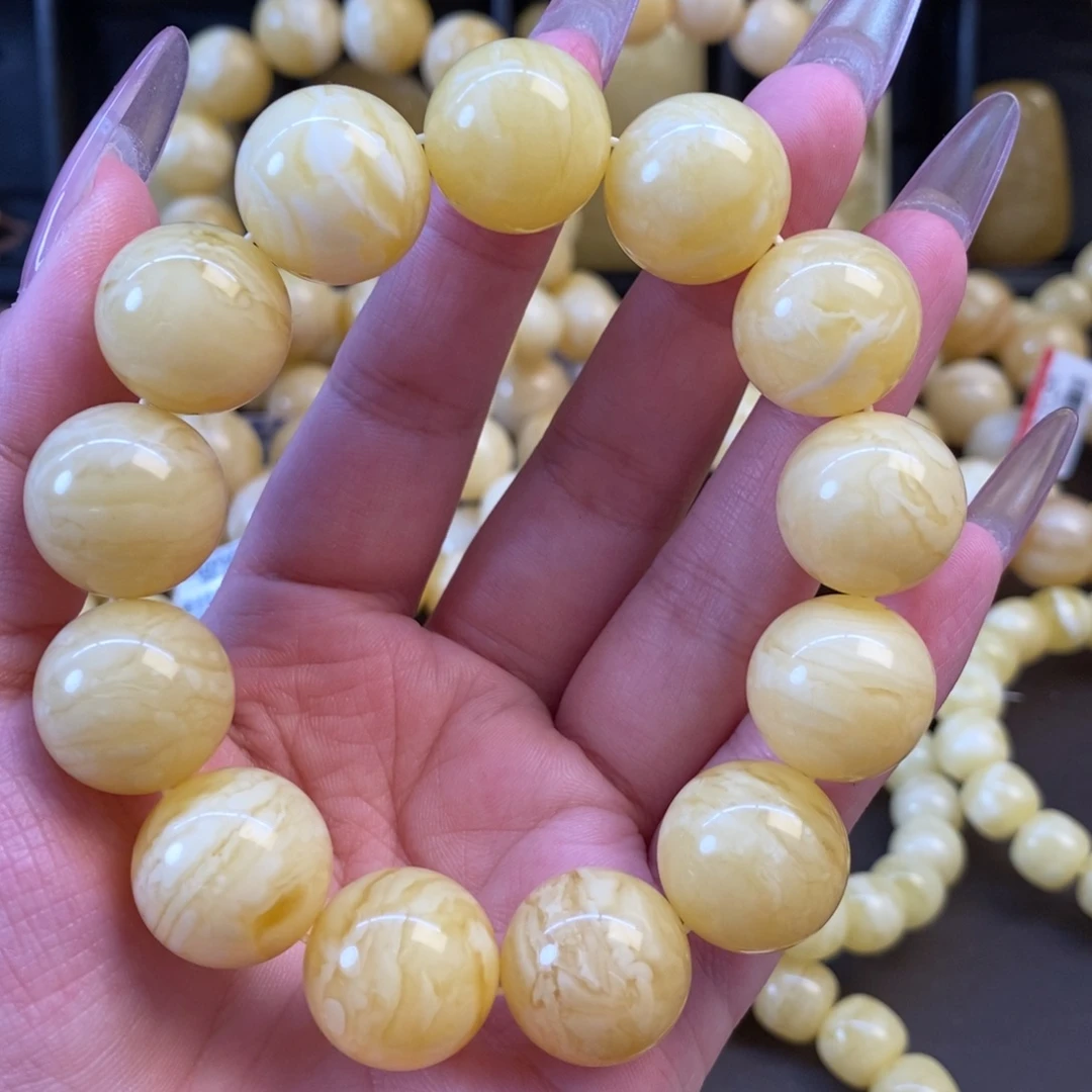 手链琥珀未镶嵌满蜡虎皮顺纹17