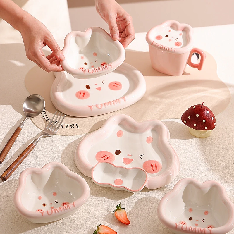 【菲米家居】创意卡通亚米兔少女心陶瓷餐具可爱家用釉下彩碗盘餐具