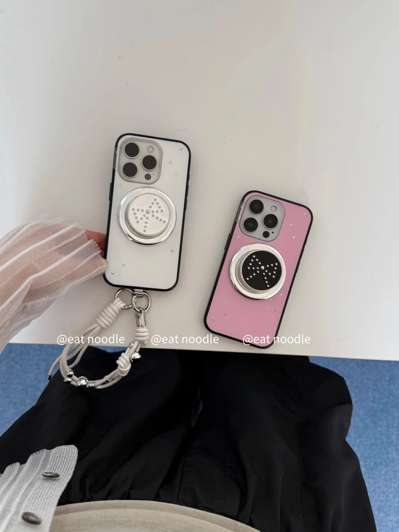 eatnoodle原创小众设计款纯色imd镶钻适用于苹果磁吸式亮面手机壳