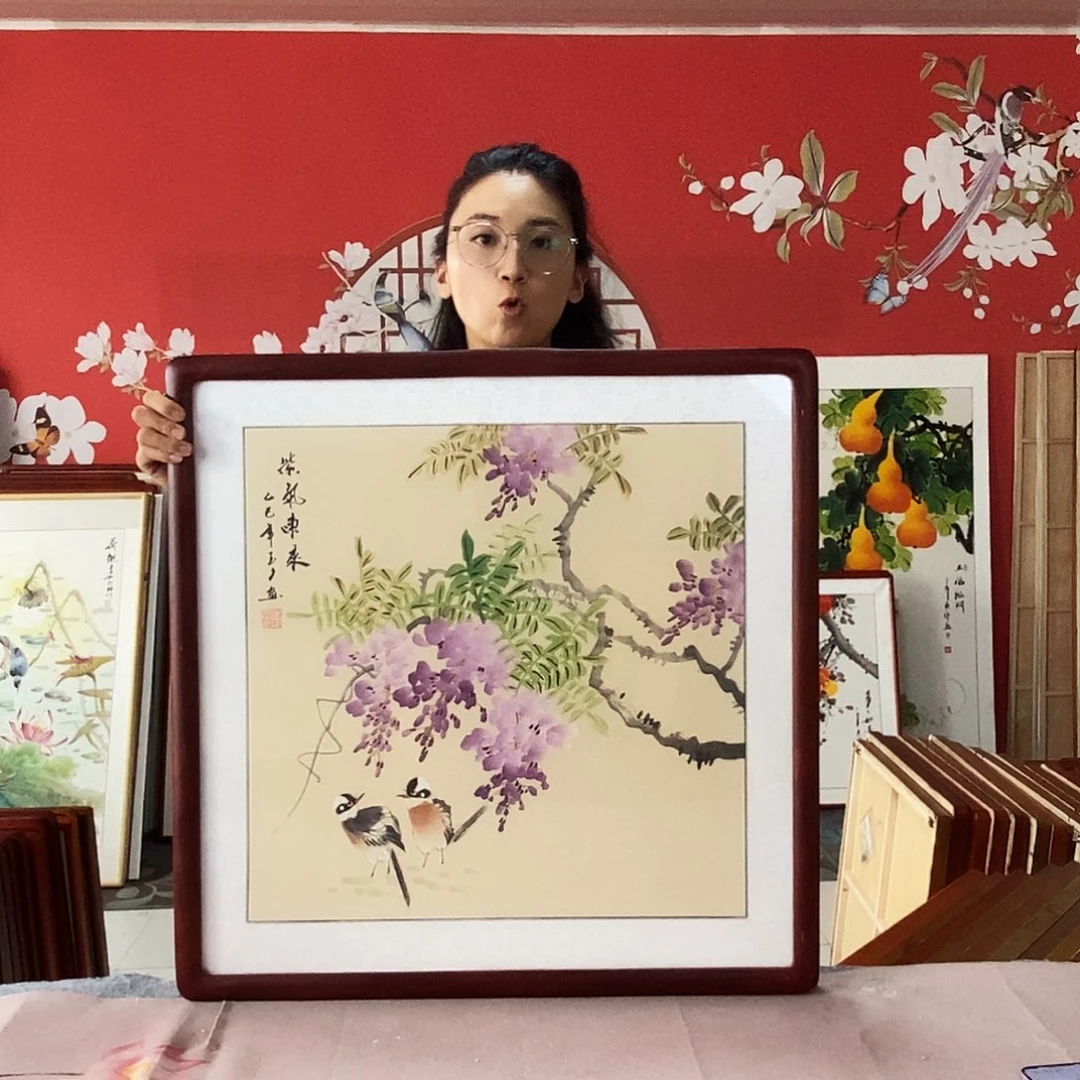 国画手写手绘带框包邮62✖️62国画作品