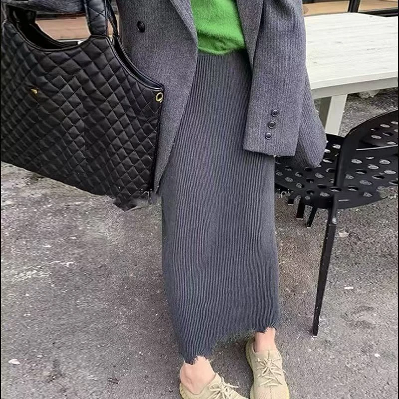 设计款针织加厚孕妇半身裙秋冬季撕边流苏裙休闲百搭无托腹小A裙