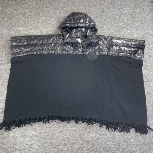 99新 蒙口 7051/Moncler 黑色羊毛羽绒拼接斗篷外套/140*85cm/