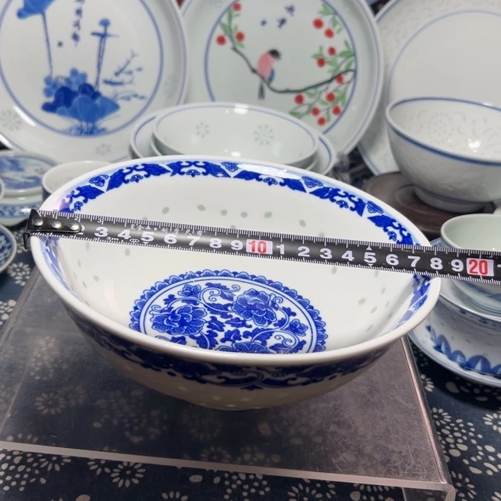 青花玲珑7寸牡丹面碗