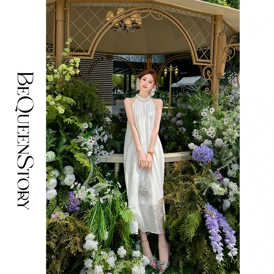韩韩IU【清丽佳人】轻奢时尚高定优雅修身挂脖连衣裙2025夏季新款
