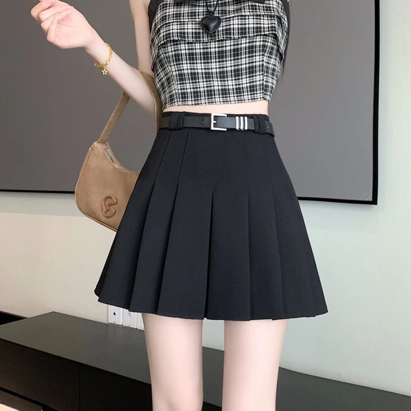 (送腰带)西装百褶裙女短裙2025新款韩版小个子高腰显瘦a字半身裙