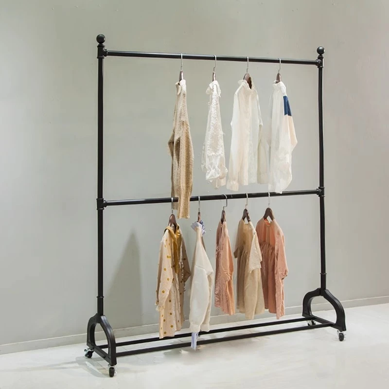 服装店展示架专用童装女装龙门架双层双杆落地挂衣架移动带轮子