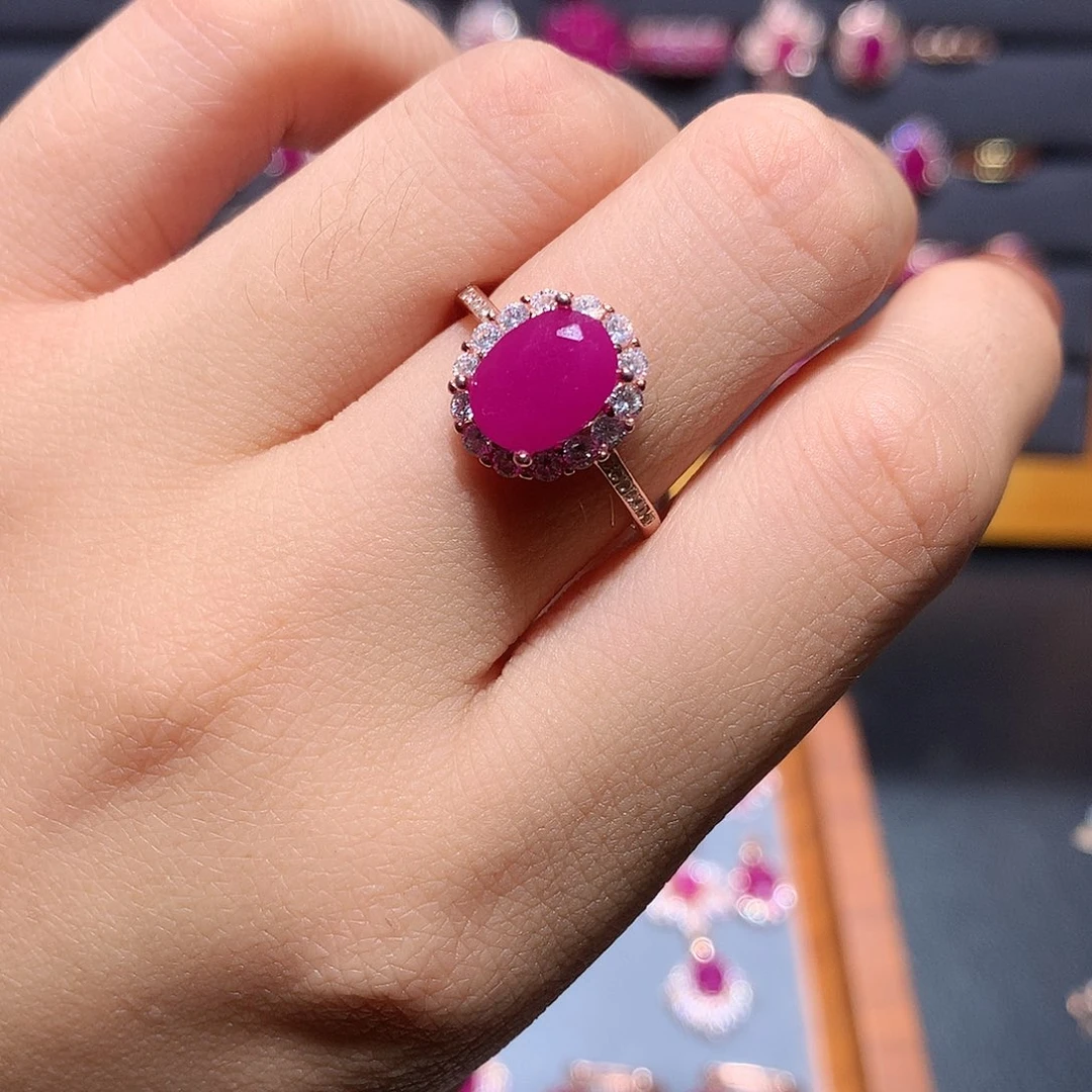 戒指红宝石银S925镶嵌