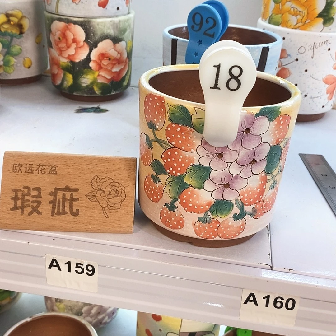 紫砂花盆红陶手绘花盆