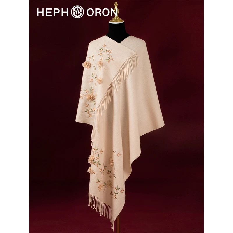 刺绣羊毛围巾国风中式搭旗袍披肩最新款2025爆款高端送礼礼盒装