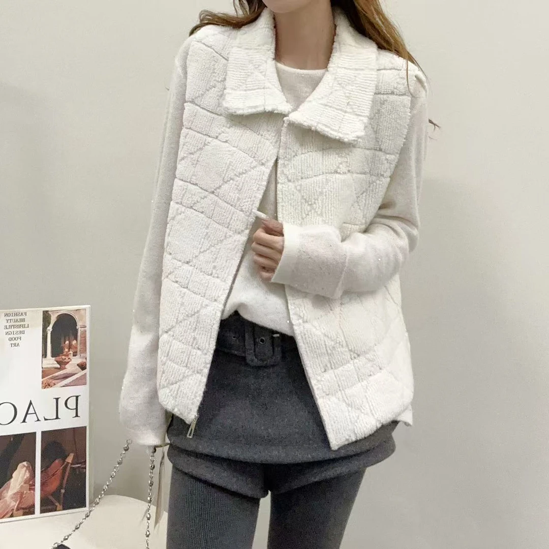 【俩月羊绒】轻奢241978-100山羊绒慵懒风时尚圈圈绒菱形格针织马甲