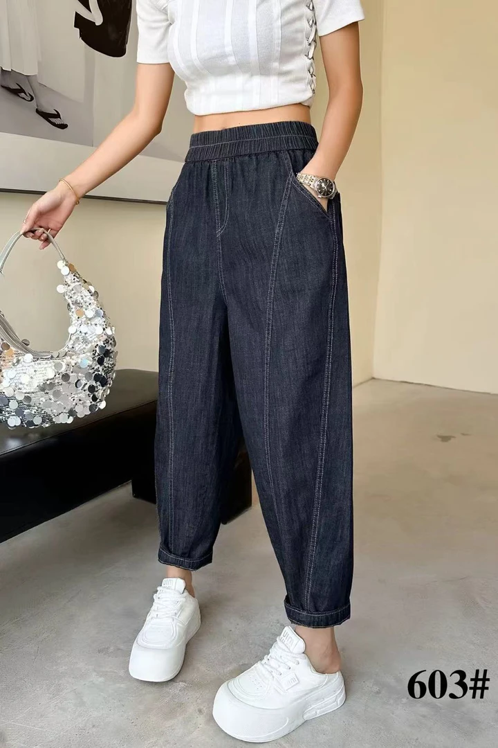 603新款时尚百搭休闲夏季宽松显瘦松紧腰薄款软牛仔女裤