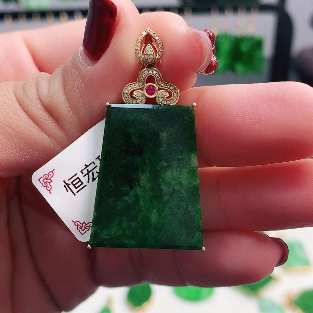 翡翠耳饰18K金镶嵌挂件