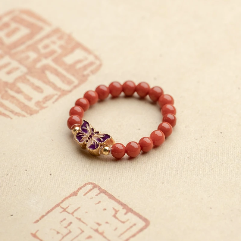 XIANYUAN/仙源南红3mm+蝴蝶戒指
