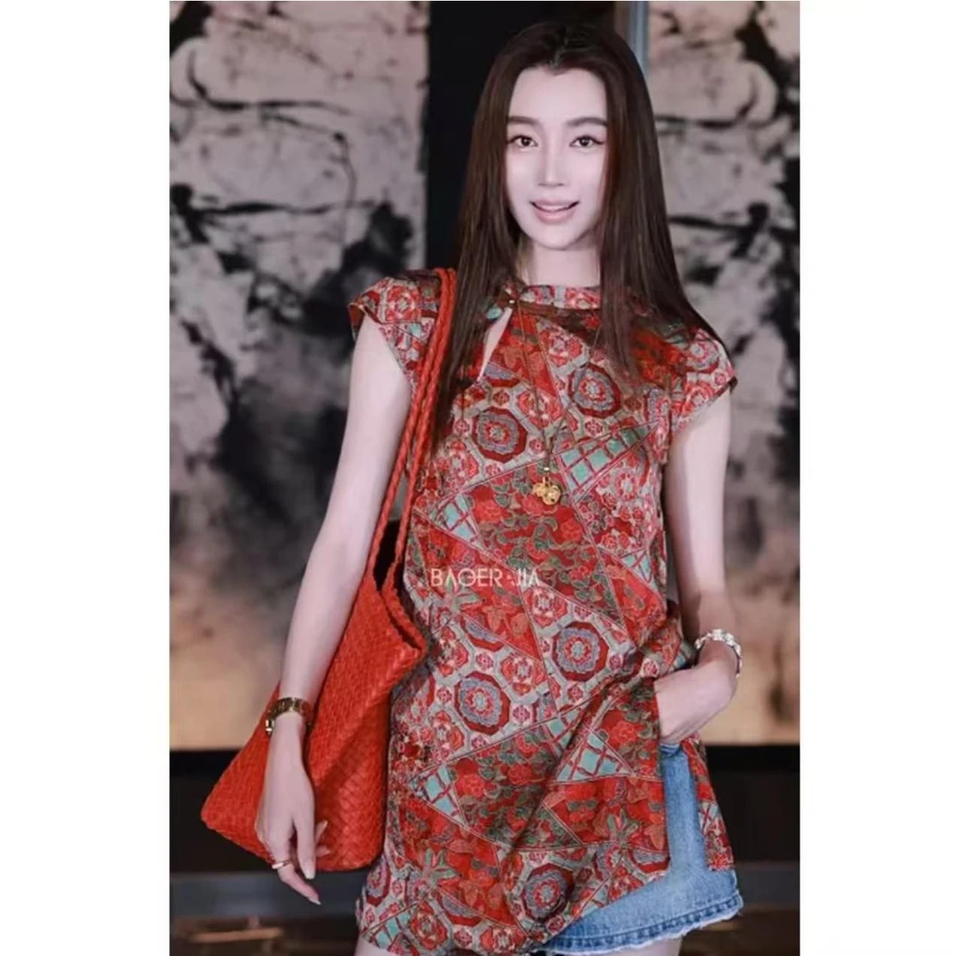 【红雁】夏季新款中式国风复古提花设计感百搭旗袍中长款小衫上衣