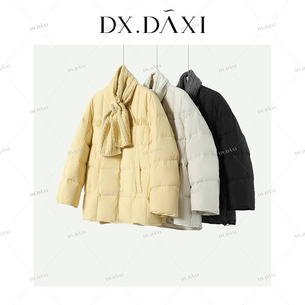 DX.DAXI【冬季西雅图】韩系配围巾圆领中长款泡芙羽绒服