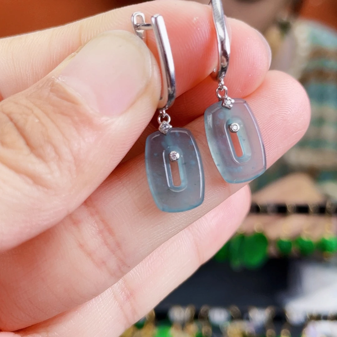 翡翠银S925镶嵌耳饰