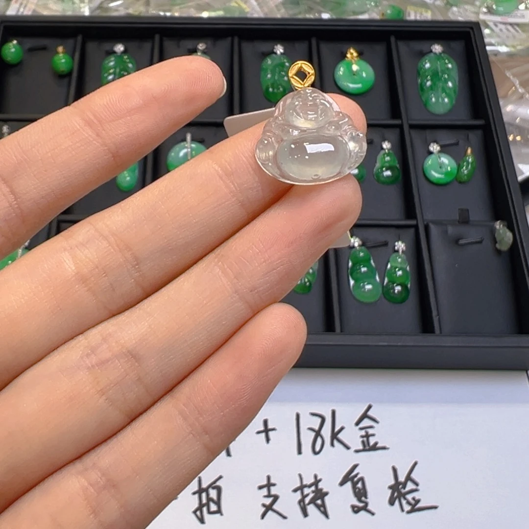 翡翠18K金镶嵌吊坠(不含链)