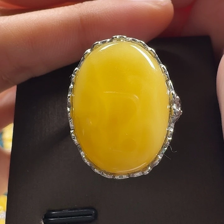 蜜蜡银S925镶嵌戒指戒指