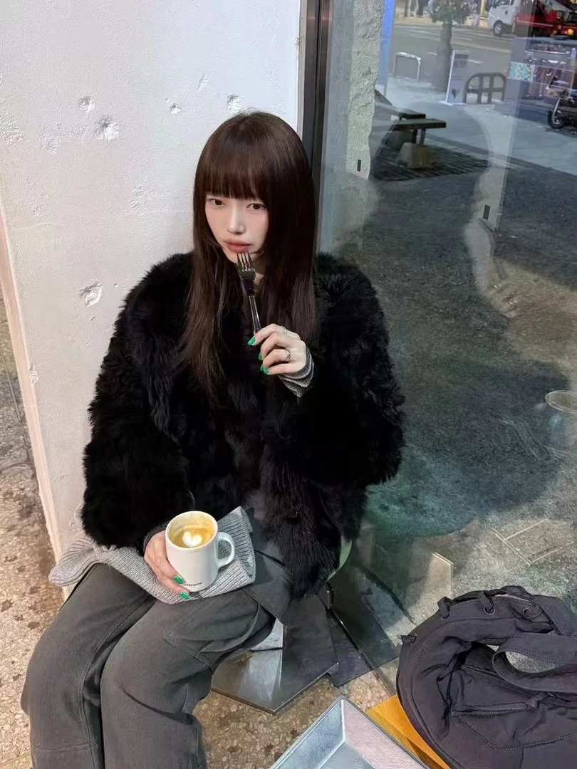 "贝多芬之夜 " 时髦双面穿小V领进口托斯卡纳皮毛一体皮草外套