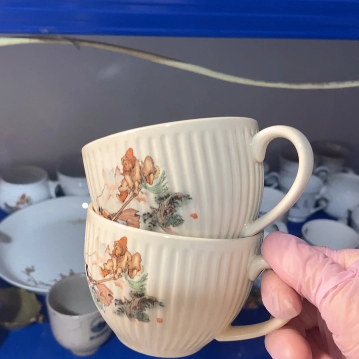 瓷片一厂象牙瓷三打咖啡杯一对微瑕疵