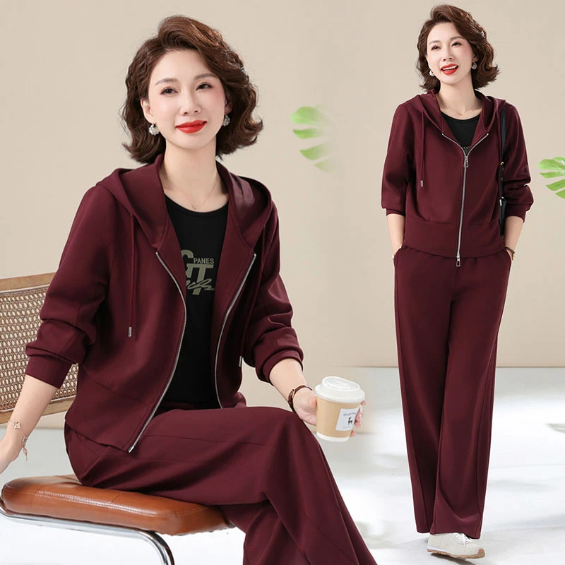 妈妈秋装2025新款休闲运动服套装洋气卫衣中老年外套女春秋两件套