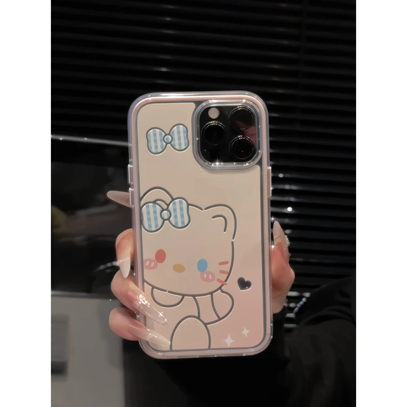 格纹蝴蝶结kt适用苹果17pro手机壳16pm三合一炫彩华为p80荣耀小米