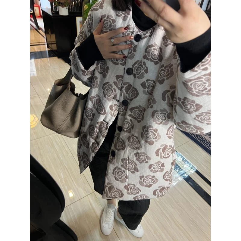 【安姬迩·自制】盼盼 山茶花文艺复古百搭显瘦双面穿短款棉衣外套女