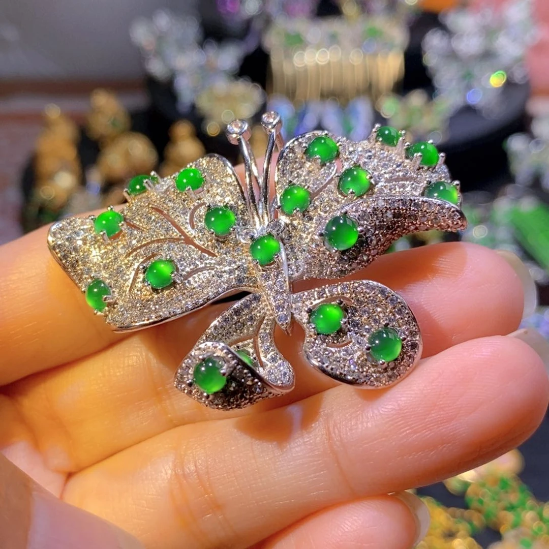 吊坠(不含链)银S925镶嵌翡翠