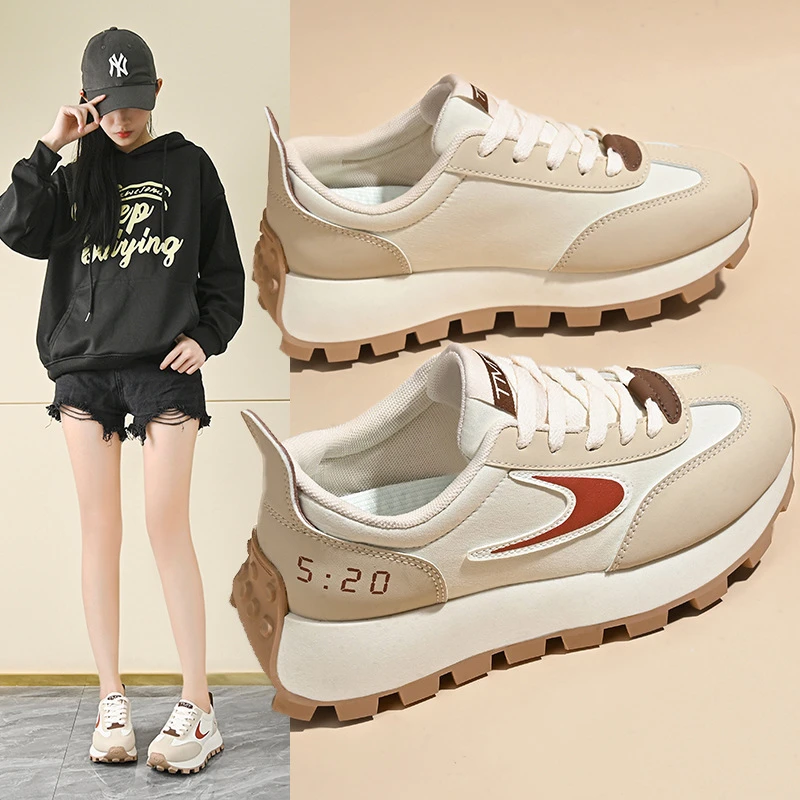 ins韩版阿甘鞋女2024秋季新款学生跑步运动鞋百搭厚底增高老爹备