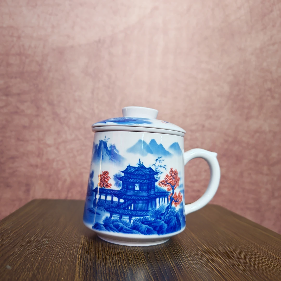 【景德镇】高温陶瓷，茶道山中楼阁办公杯