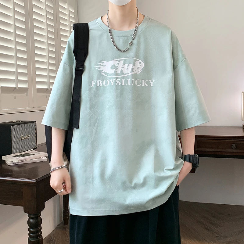 夏季新款男士T恤短袖港风青少年学生百搭宽松印花半袖t恤衫上衣服