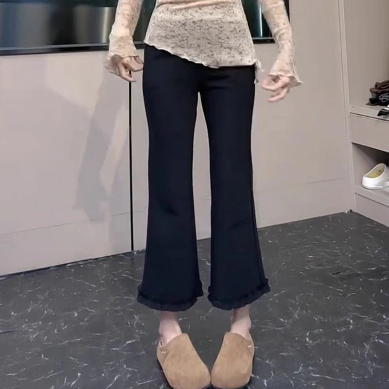 时尚大码女装休闲裤子女2025年秋季薄款小个子高腰显瘦百搭微喇裤