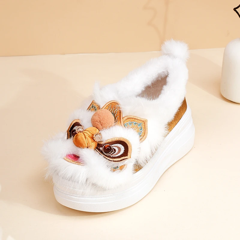 【醒狮棉鞋】虎头鞋醒狮民族风高跟虎头鞋手工绣花鞋1913-26