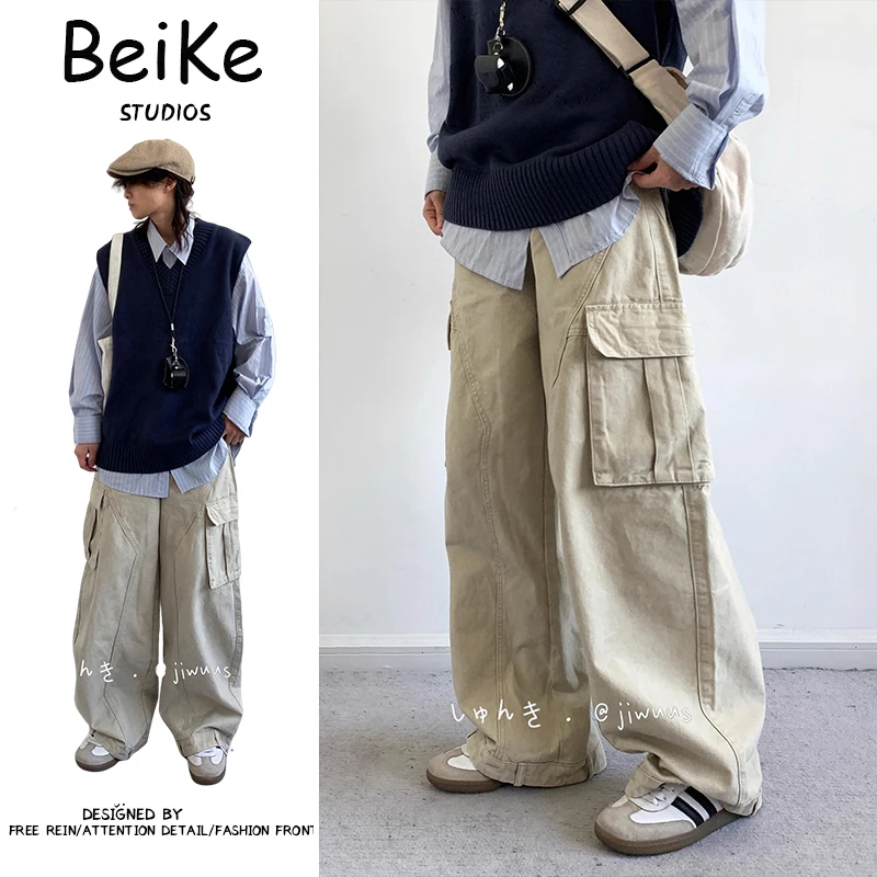 日系直筒工装休闲裤男女生学院风INS长裤子复古长裤春秋重工百搭