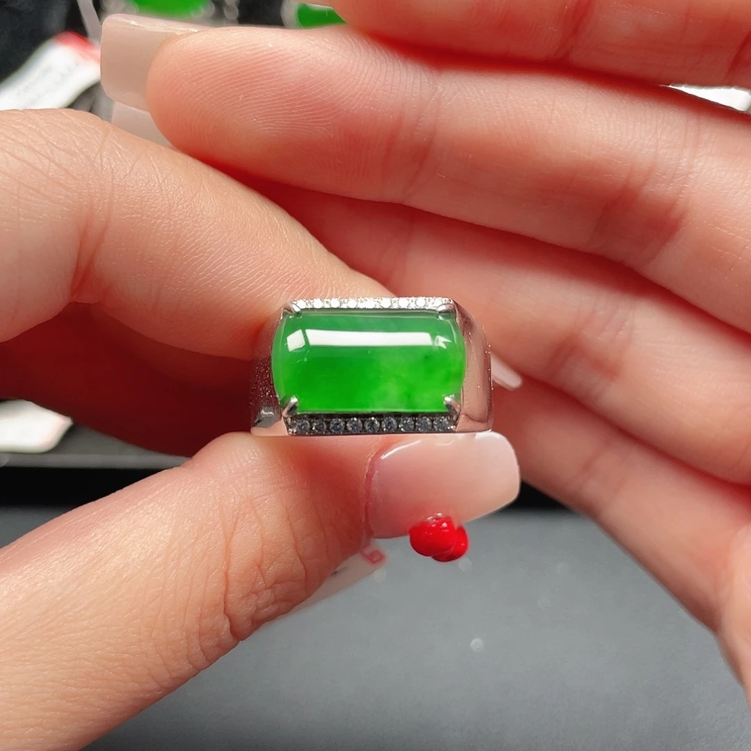 翡翠银S925镶嵌戒指3632