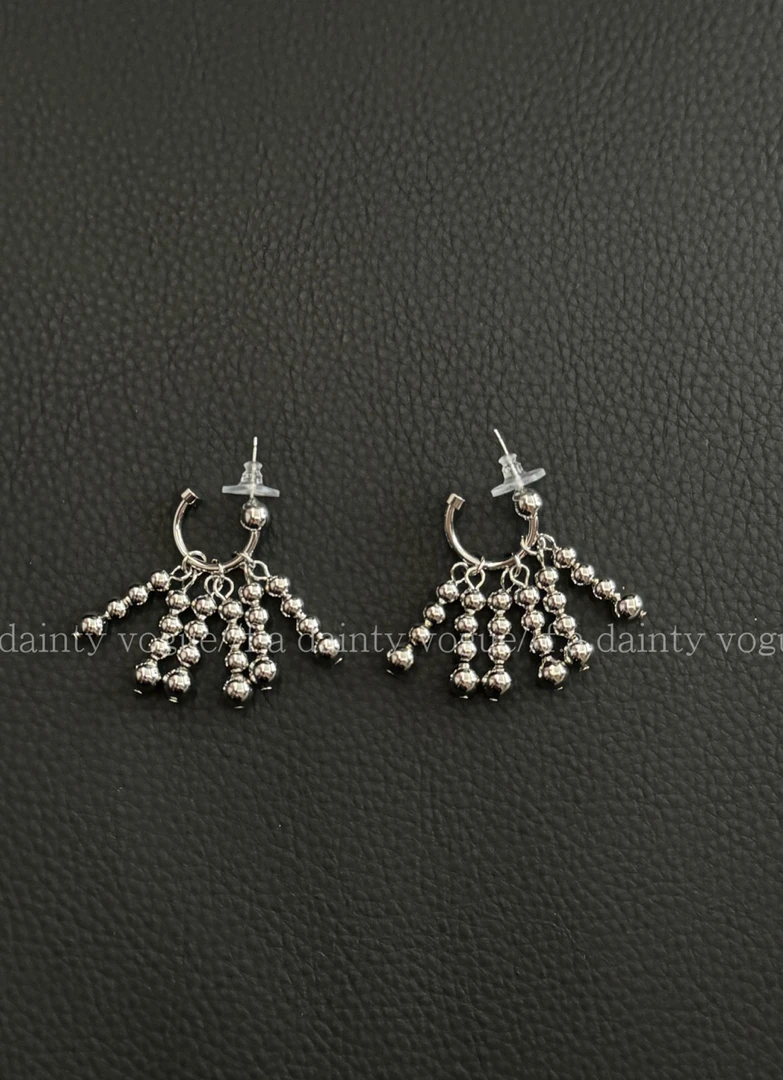 钛钢耳饰 F.A[银葡萄]小瀑布金属银珠流苏耳圈925银针气质时髦