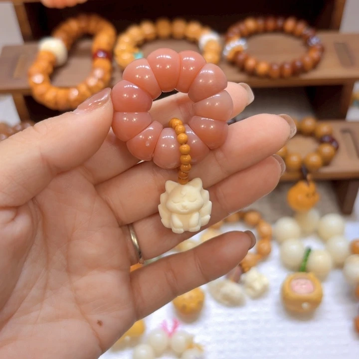 星月菩提手串粉菩提手捻大肠14mm九尾狐