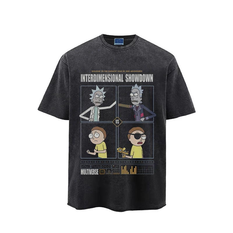 Young Guns瑞克与莫蒂美式复古水洗做旧印花潮流夏季宽松百搭T恤