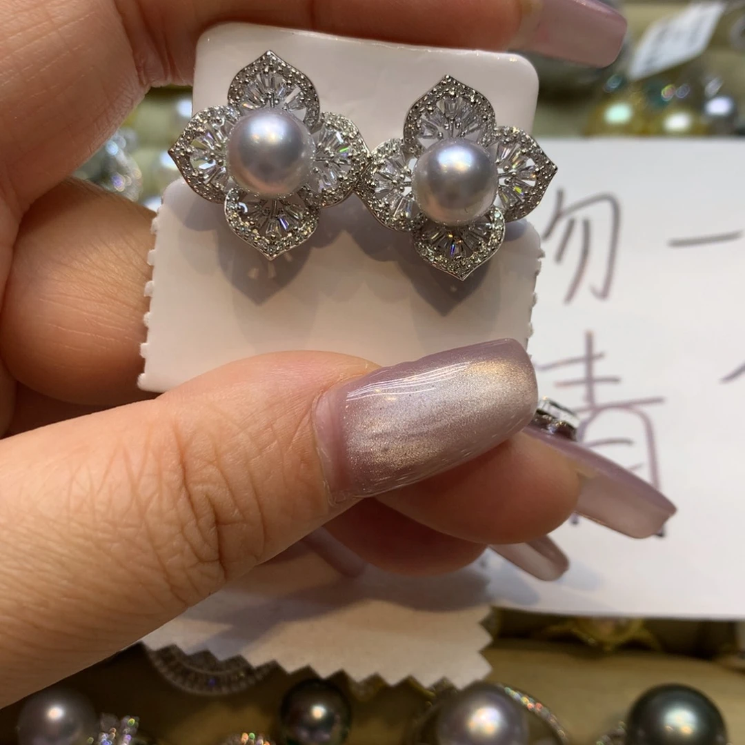 银S925镶嵌耳饰海水珍珠