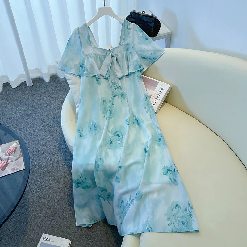 【66831】130-350斤大码女装胖mm碎花连衣裙2025夏季新款雪纺A字裙