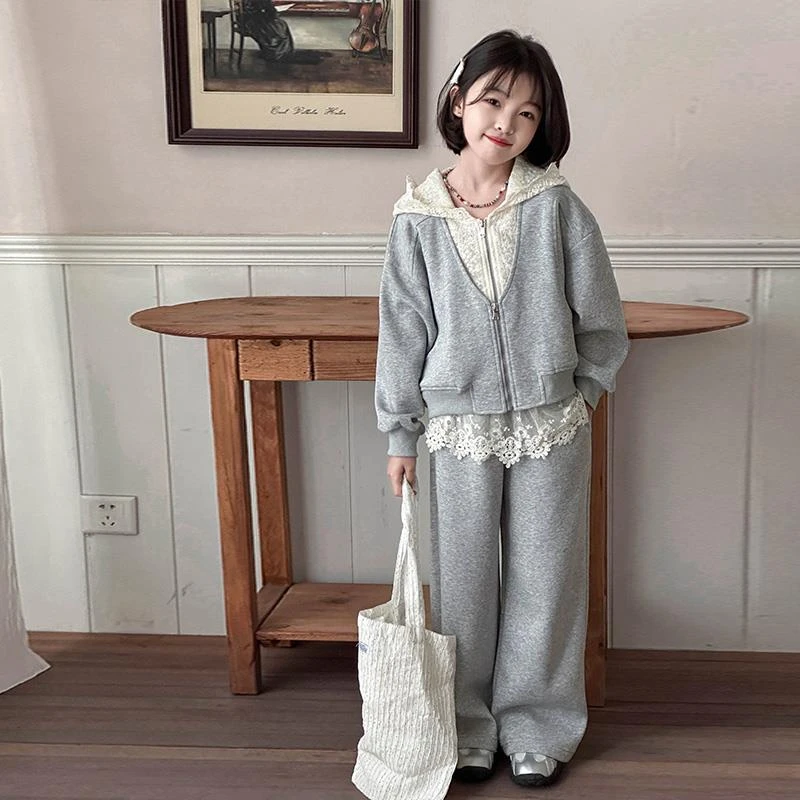 女童套装春装2025新款儿童洋气假两件卫衣两件套女孩春季运动卫裤