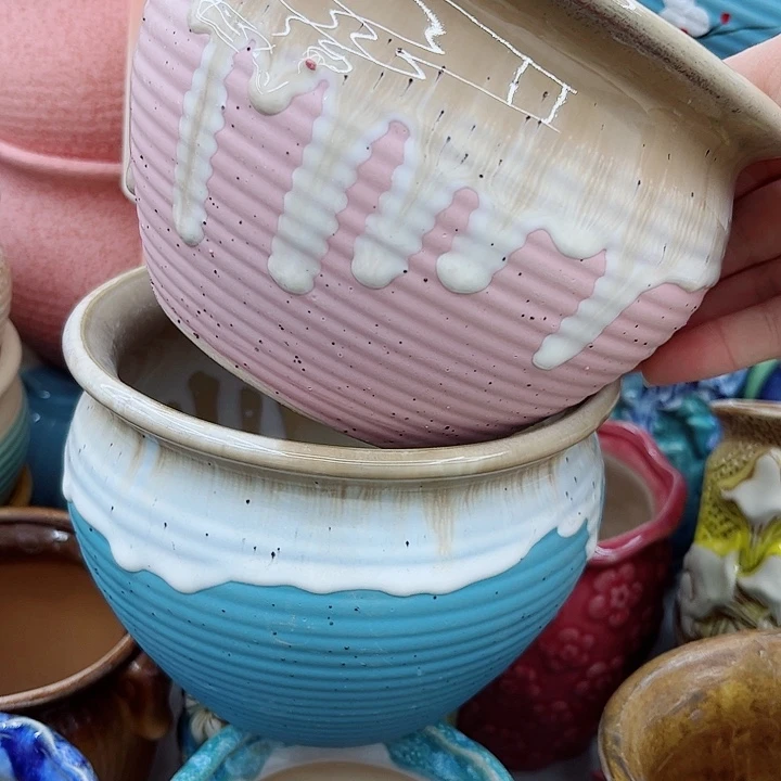 多肉绿植陶瓷花盆9.9包邮，有孔